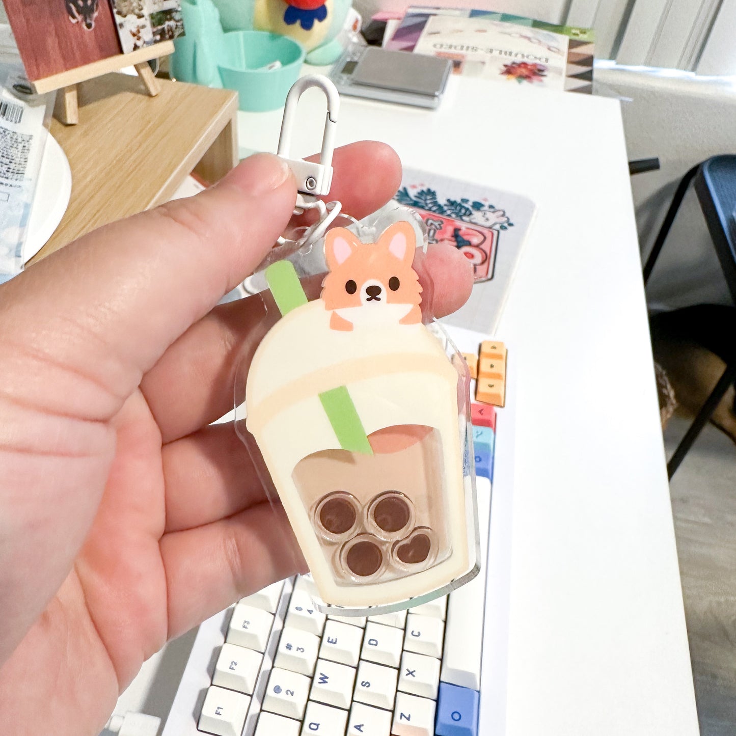 Milk Tea Boba Corgi Shaker Keychain