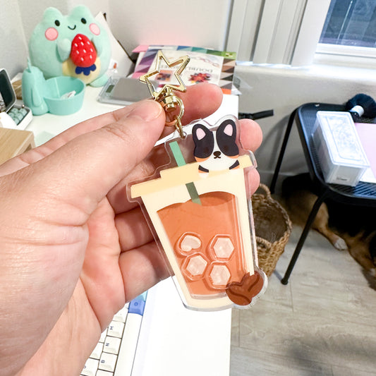 Iced Coffee Corgi Shaker Keychain